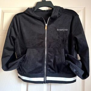 Bebe 🖤NWT SUPER CUTE BLACK VELOUR HOODY JACKET WITH RHINESTONE LOGO SZ S